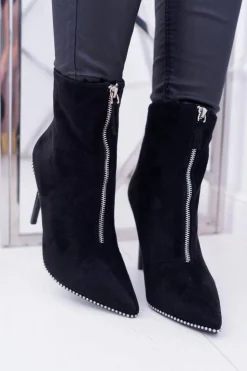 Boto Botki Zamszowe|Czarne Botki*Damskie Botki Na Obcasie Lu Boo Dwa Suwaki Zamszowe Czarne Suzy