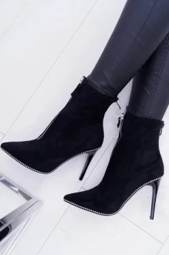 Boto Botki Zamszowe|Czarne Botki*Damskie Botki Na Obcasie Lu Boo Dwa Suwaki Zamszowe Czarne Suzy