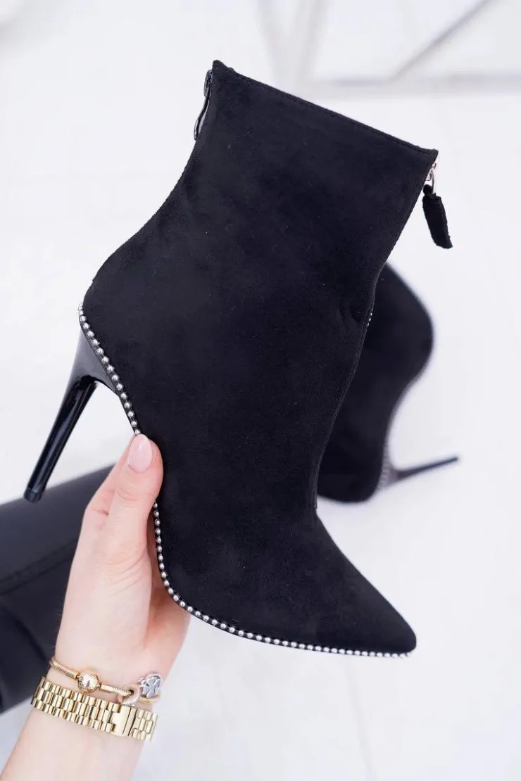 Boto Botki Zamszowe|Czarne Botki*Damskie Botki Na Obcasie Lu Boo Dwa Suwaki Zamszowe Czarne Suzy