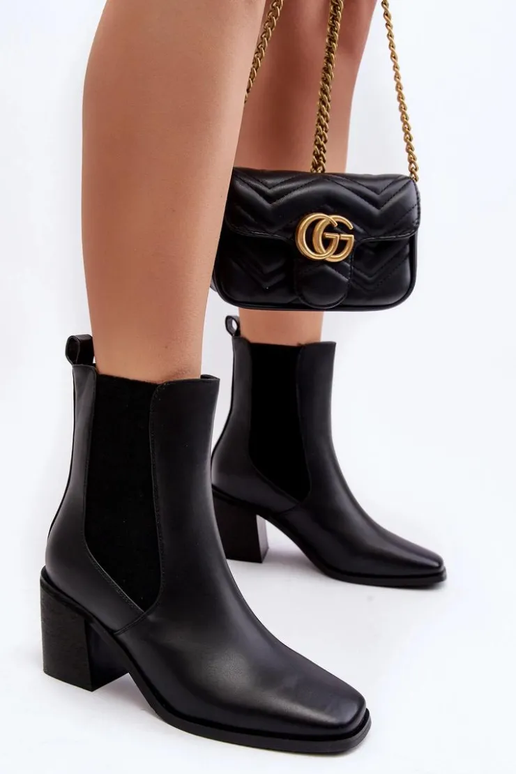 Boto Czarne Botki|Botki Na Obcasie*Damskie Botki Na Obcasie Ekoskóra Czarne Creazza