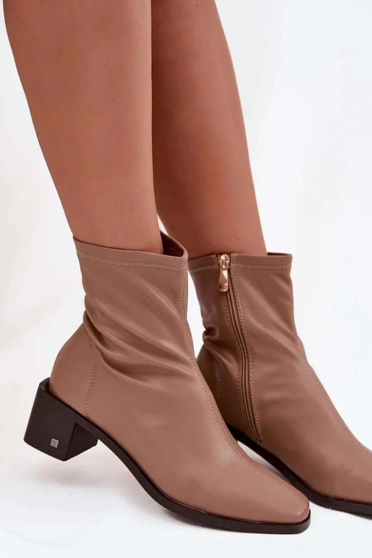 Damskie Buty damskie Vinceza Damskie Botki Na Obcasie Vinceza 23-10791 Beżowe