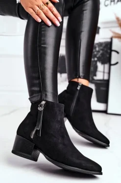 Evento Botki Na Słupku|Czarne Botki*Damskie botki na obcasie ocieplane czarne Discretely