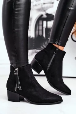 Evento Botki Na Słupku|Czarne Botki*Damskie botki na obcasie ocieplane czarne Discretely