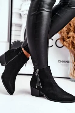 Evento Botki Na Słupku|Czarne Botki*Damskie botki na obcasie ocieplane czarne Discretely