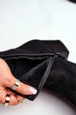 Evento Botki Na Słupku|Czarne Botki*Damskie botki na obcasie ocieplane czarne Discretely