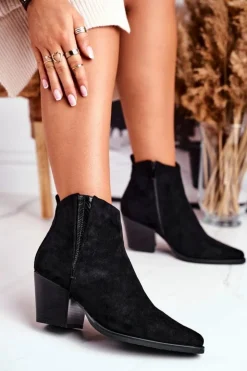 Damskie Boto Damskie Botki Na Obcasie Czarne Loud