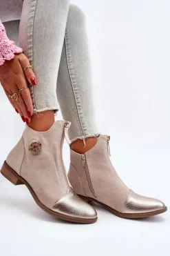 Damskie Boto Damskie Botki Na Płaskim Obcasie Z Zamkiem Beżowe Loratie