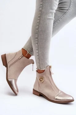 Damskie Boto Damskie Botki Na Płaskim Obcasie Z Zamkiem Beżowe Loratie