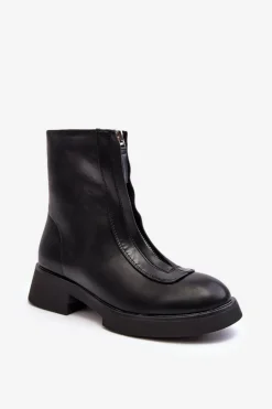 Damskie Boto Damskie Botki Na Płaskim Obcasie Z Suwakiem Czarne Elkasa