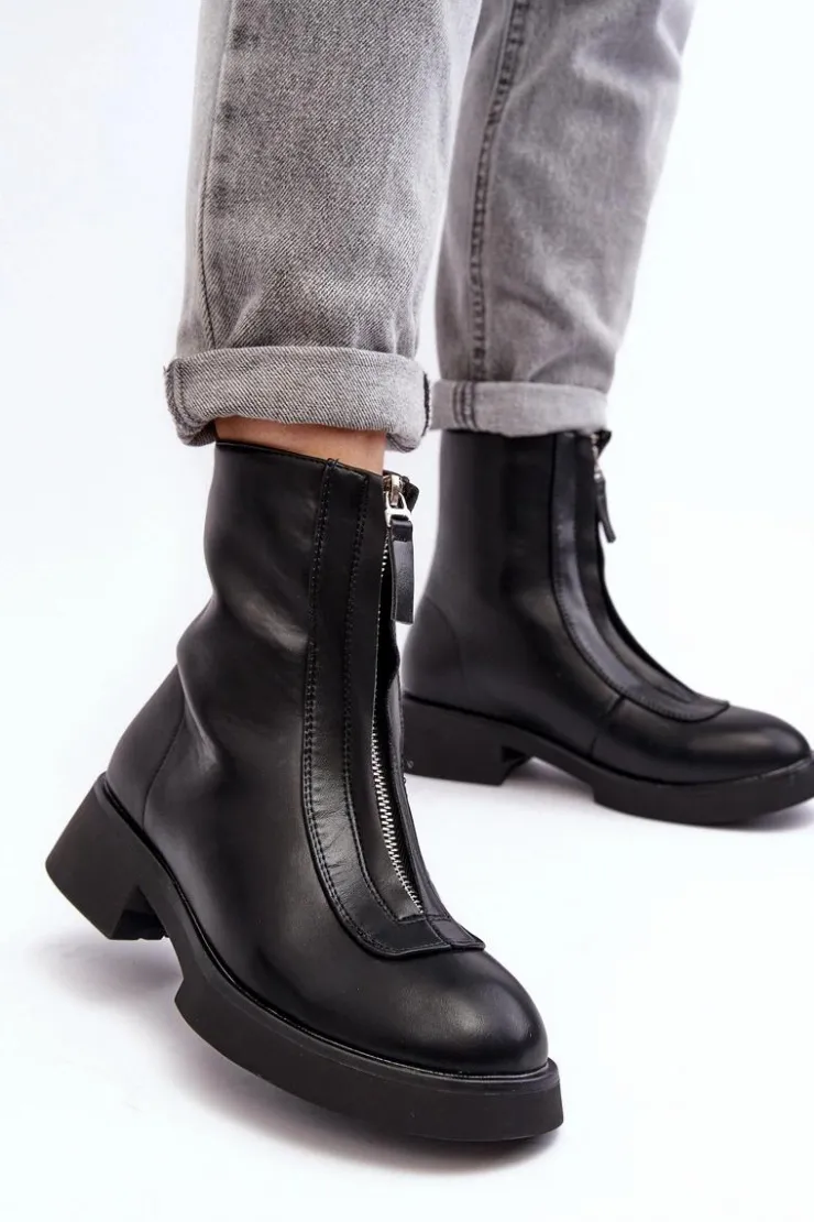 Damskie Boto Damskie Botki Na Płaskim Obcasie Z Suwakiem Czarne Elkasa