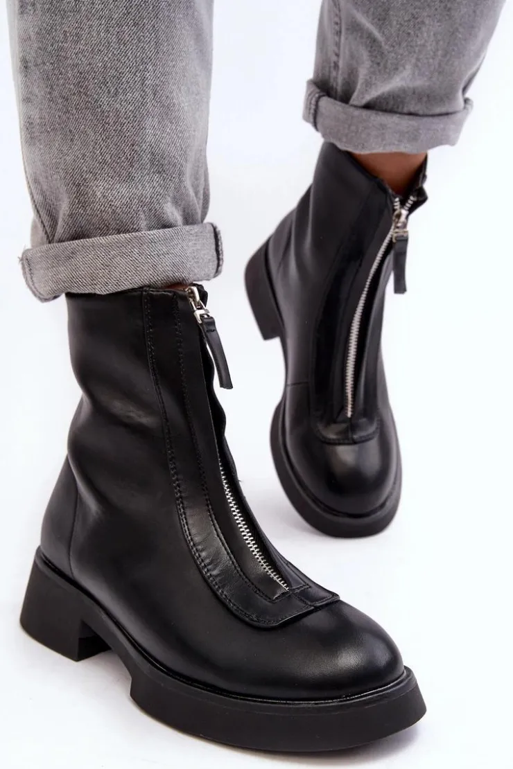 Damskie Boto Damskie Botki Na Płaskim Obcasie Z Suwakiem Czarne Elkasa