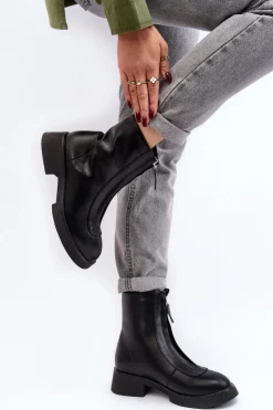 Damskie Boto Damskie Botki Na Płaskim Obcasie Z Suwakiem Czarne Elkasa