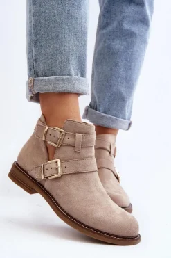 Boto Botki Wiosenne|Czarne Botki*Damskie Botki Na Płaskim Obcasie Z Paskami Jasnobeżowe Melviana