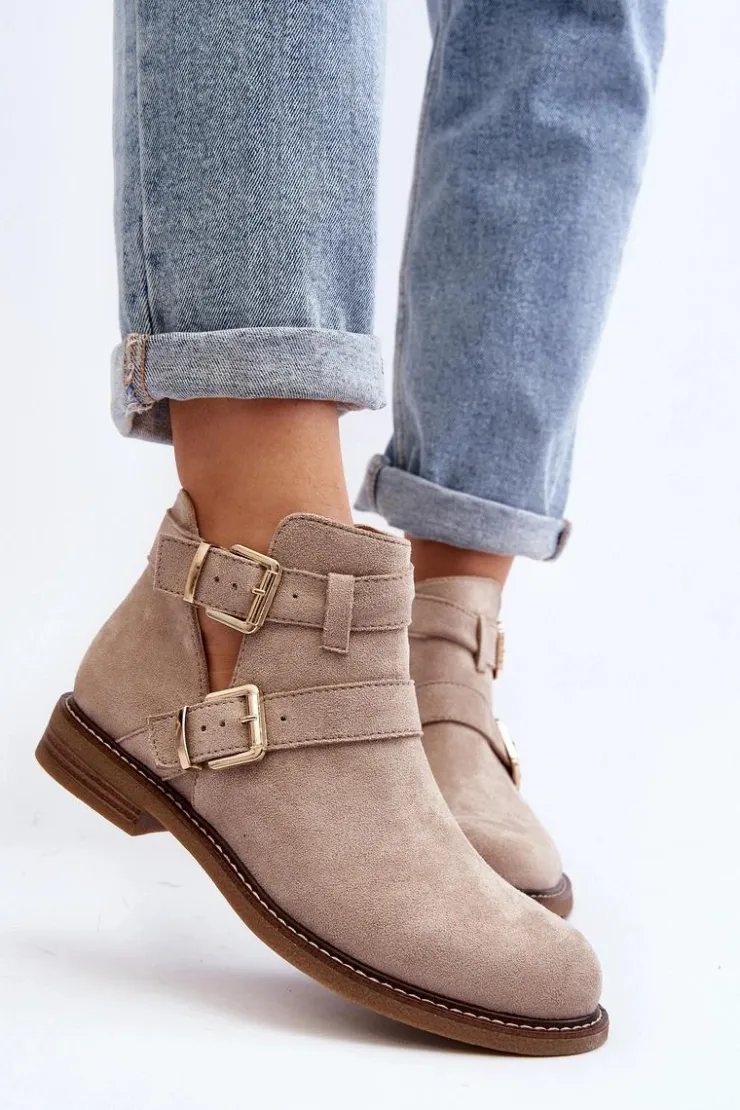 Boto Botki Wiosenne|Czarne Botki*Damskie Botki Na Płaskim Obcasie Z Paskami Jasnobeżowe Melviana