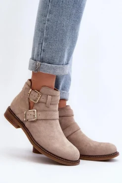 Boto Botki Wiosenne|Czarne Botki*Damskie Botki Na Płaskim Obcasie Z Paskami Jasnobeżowe Melviana