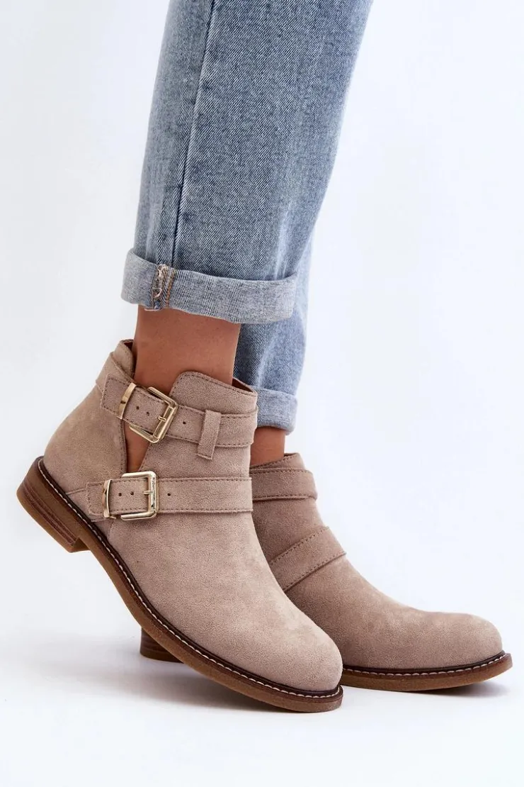 Boto Botki Wiosenne|Czarne Botki*Damskie Botki Na Płaskim Obcasie Z Paskami Jasnobeżowe Melviana