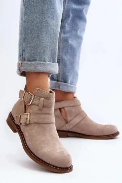 Boto Botki Wiosenne|Czarne Botki*Damskie Botki Na Płaskim Obcasie Z Paskami Jasnobeżowe Melviana