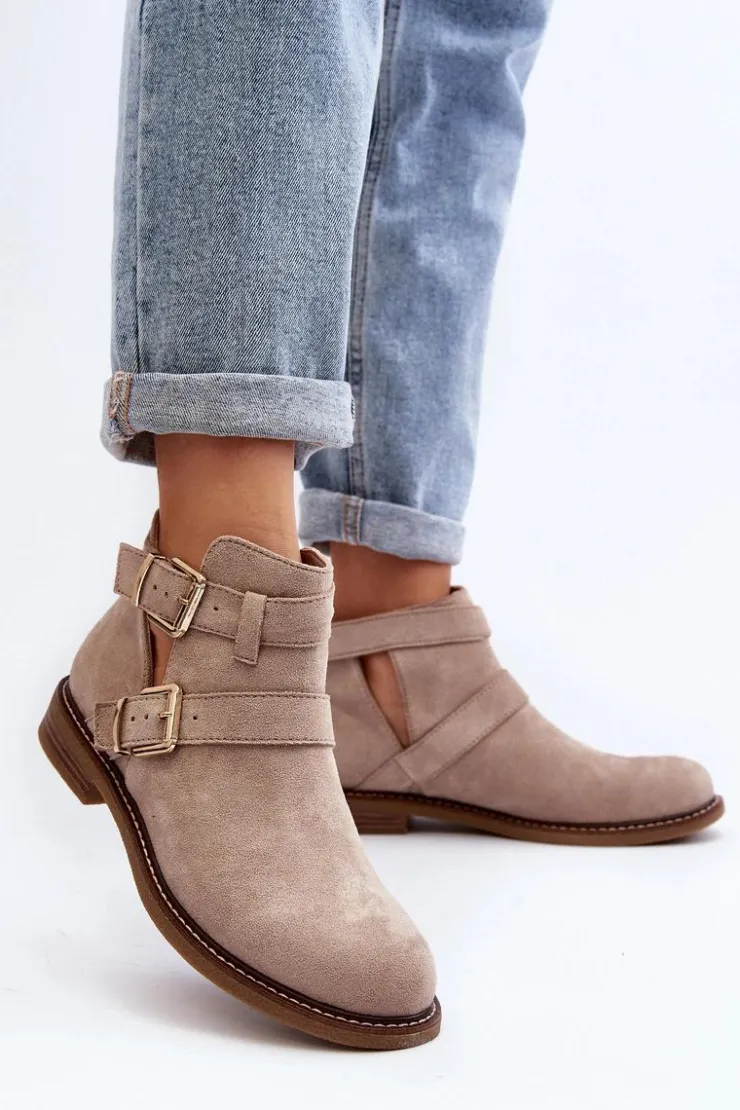 Boto Botki Wiosenne|Czarne Botki*Damskie Botki Na Płaskim Obcasie Z Paskami Jasnobeżowe Melviana