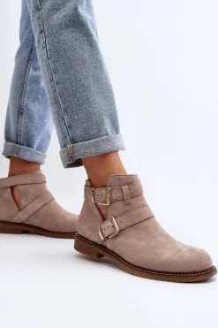 Boto Botki Wiosenne|Czarne Botki*Damskie Botki Na Płaskim Obcasie Z Paskami Jasnobeżowe Melviana