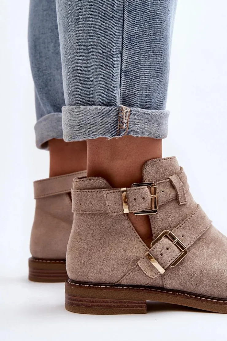 Boto Botki Wiosenne|Czarne Botki*Damskie Botki Na Płaskim Obcasie Z Paskami Jasnobeżowe Melviana