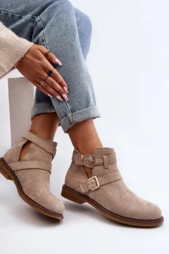 Boto Botki Wiosenne|Czarne Botki*Damskie Botki Na Płaskim Obcasie Z Paskami Jasnobeżowe Melviana