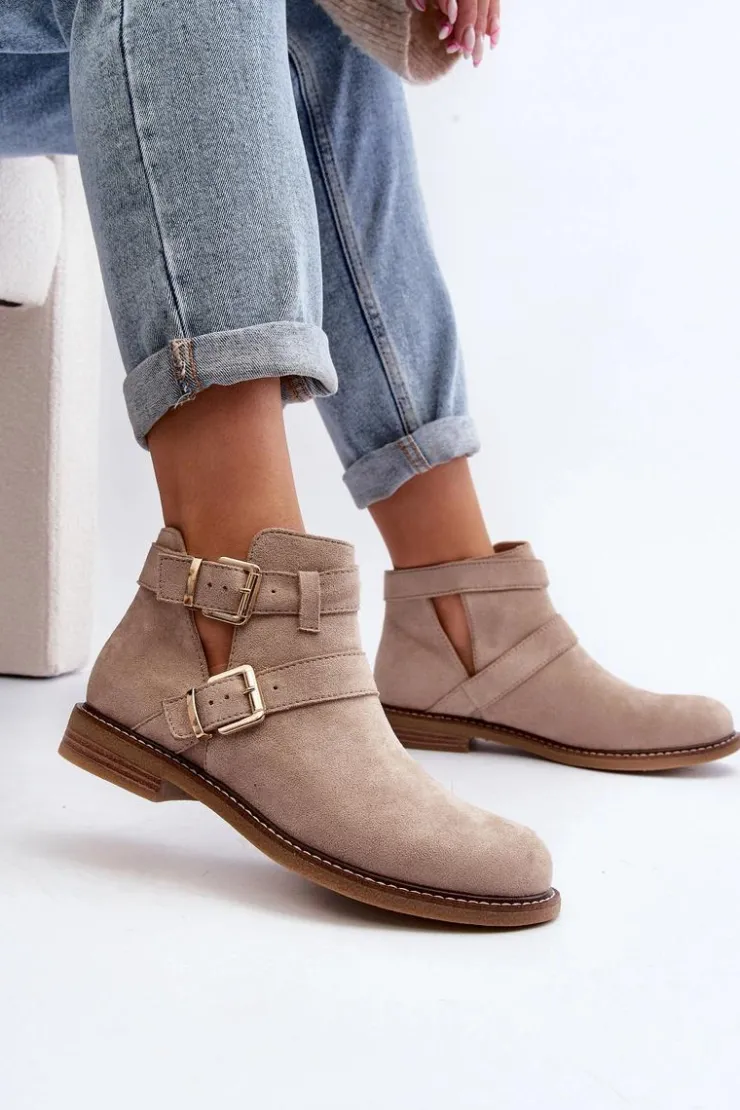 Boto Botki Wiosenne|Czarne Botki*Damskie Botki Na Płaskim Obcasie Z Paskami Jasnobeżowe Melviana