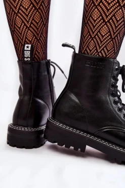 Clearance Big Star Shoes Damskie Botki Na Platformie Big Star KK274538 Czarne Czarny