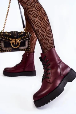 Sale Buty Sergio Leone Damskie Botki Na Platformie Bordowe Randi