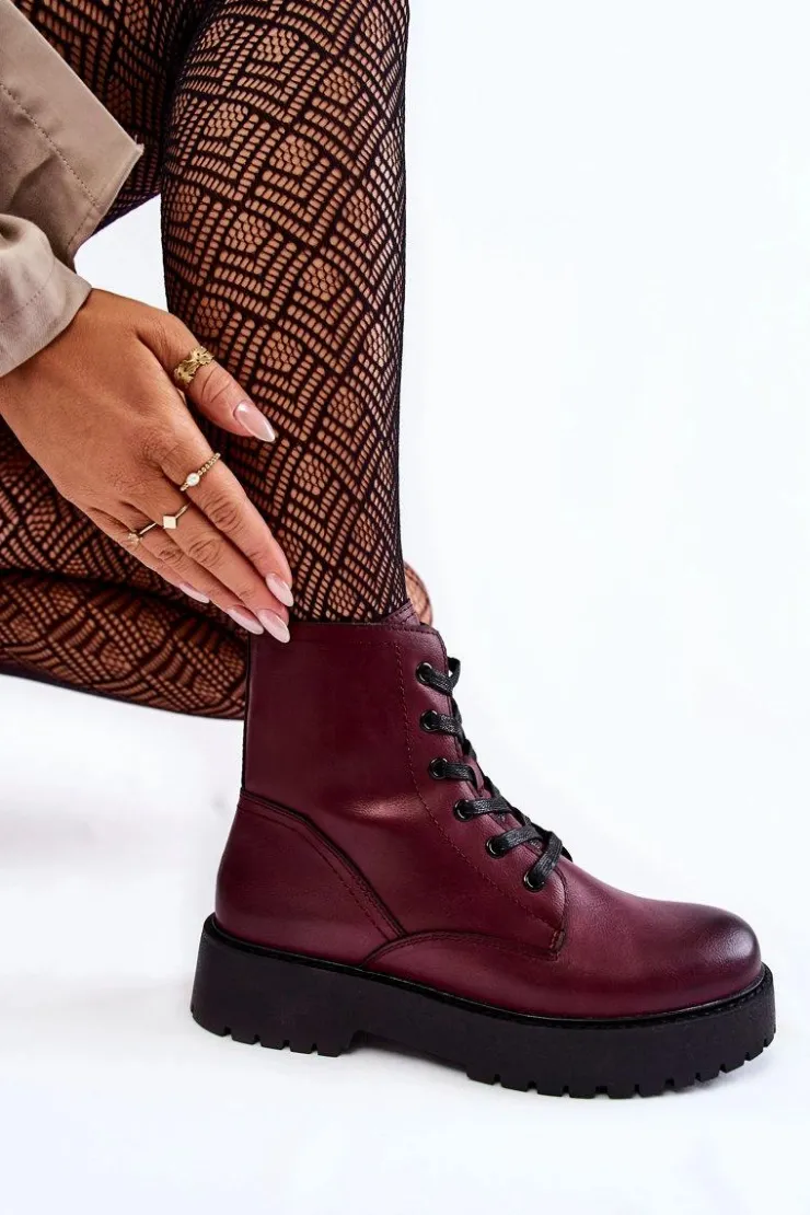 Sale Buty Sergio Leone Damskie Botki Na Platformie Bordowe Randi