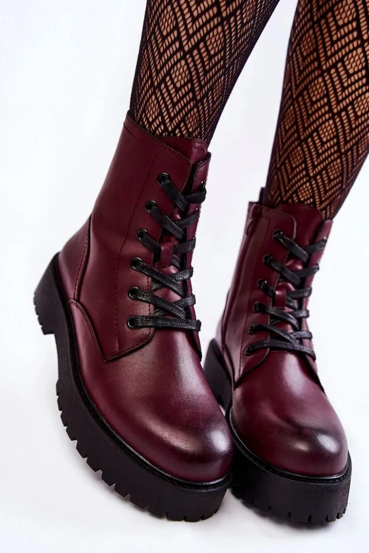 Sale Buty Sergio Leone Damskie Botki Na Platformie Bordowe Randi