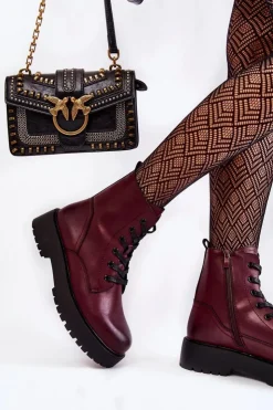 Sale Buty Sergio Leone Damskie Botki Na Platformie Bordowe Randi