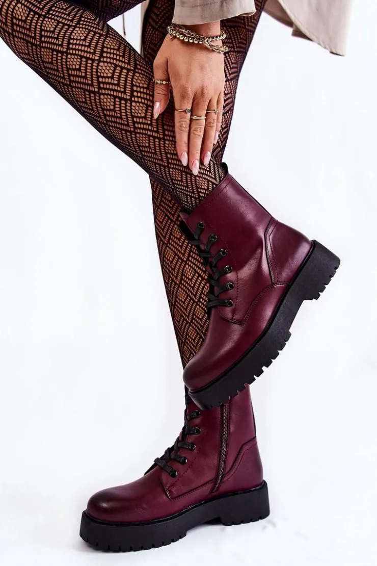 Sale Buty Sergio Leone Damskie Botki Na Platformie Bordowe Randi