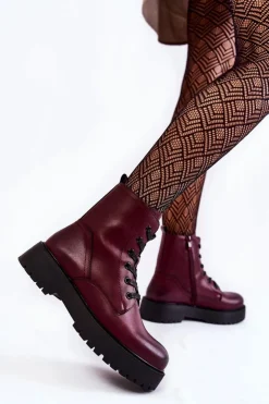 Sale Buty Sergio Leone Damskie Botki Na Platformie Bordowe Randi