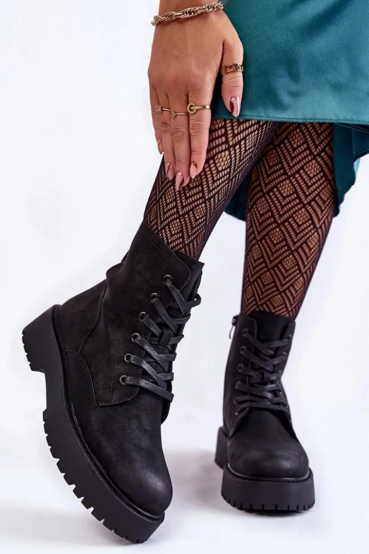 Damskie Buty Sergio Leone Damskie Botki Na Platformie Czarne Randi