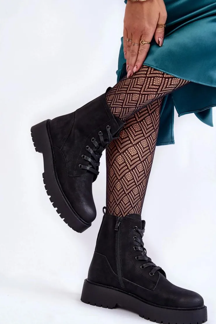 Damskie Buty Sergio Leone Damskie Botki Na Platformie Czarne Randi