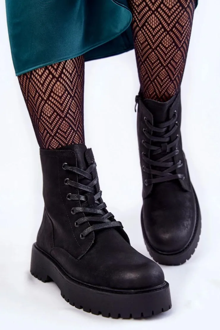 Damskie Buty Sergio Leone Damskie Botki Na Platformie Czarne Randi