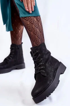 Damskie Buty Sergio Leone Damskie Botki Na Platformie Czarne Randi