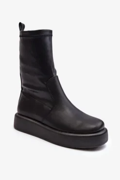 Damskie Boto Damskie Botki Na Platformie Ekoskóra Czarne Algedi