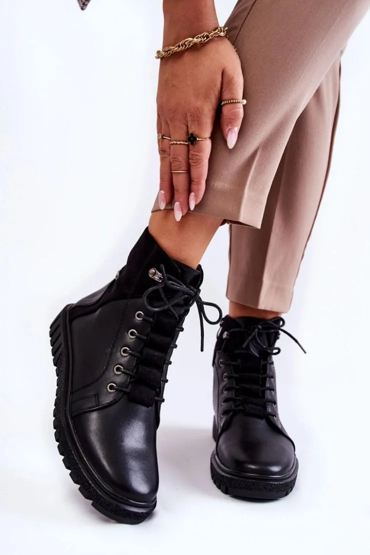 Damskie Buty Sergio Leone Damskie Botki Na Platformie Czarne Kristin