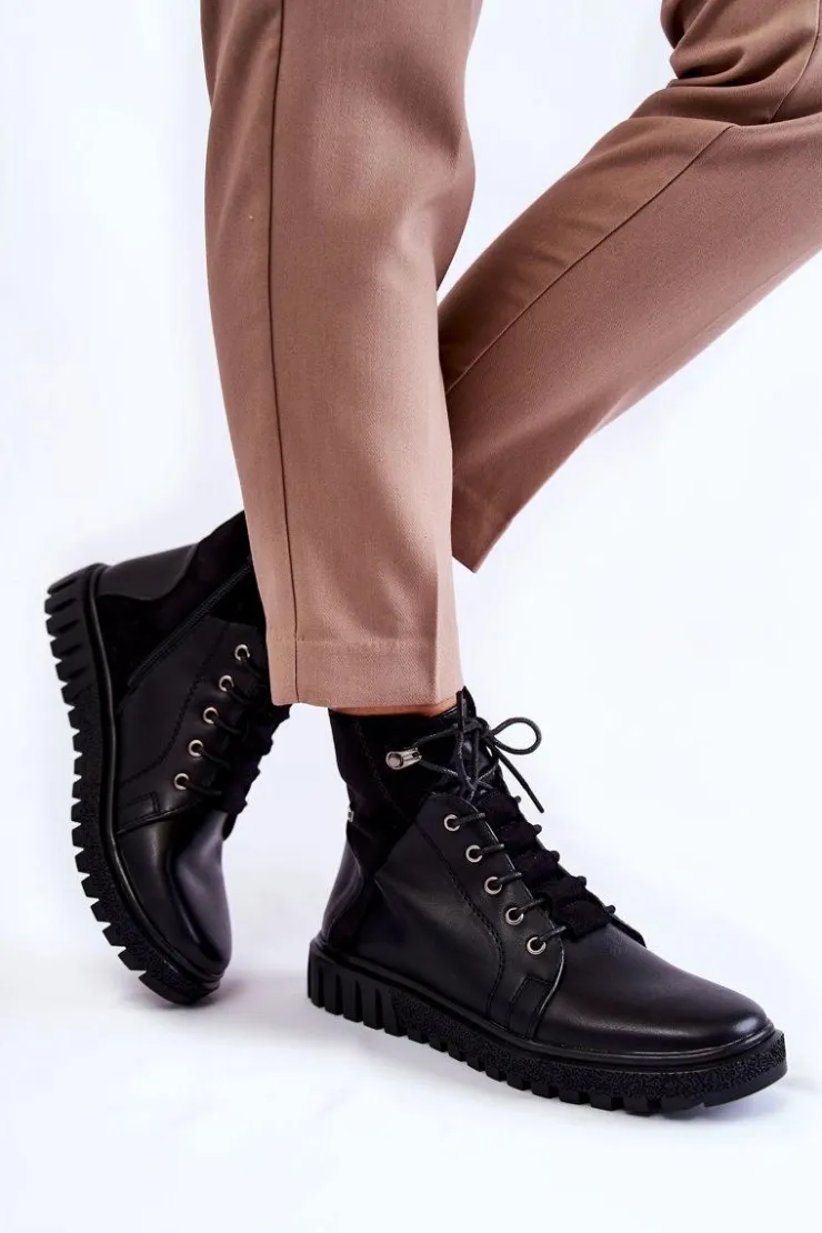 Damskie Buty Sergio Leone Damskie Botki Na Platformie Czarne Kristin