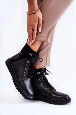 Damskie Buty Sergio Leone Damskie Botki Na Platformie Czarne Kristin