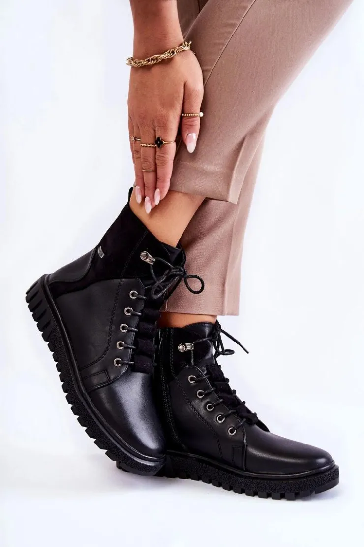 Damskie Buty Sergio Leone Damskie Botki Na Platformie Czarne Kristin