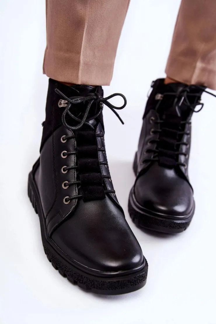 Damskie Buty Sergio Leone Damskie Botki Na Platformie Czarne Kristin