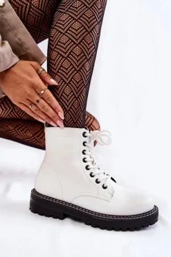 Sale Big Star Shoes Damskie Botki Na Platformie Big Star KK274539 Białe