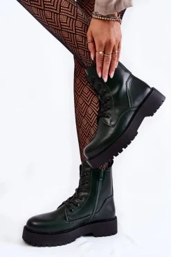 Buty Sergio Leone Damskie Trapery|Botki Sznurowane*Damskie Botki Na Platformie Zielone Randi