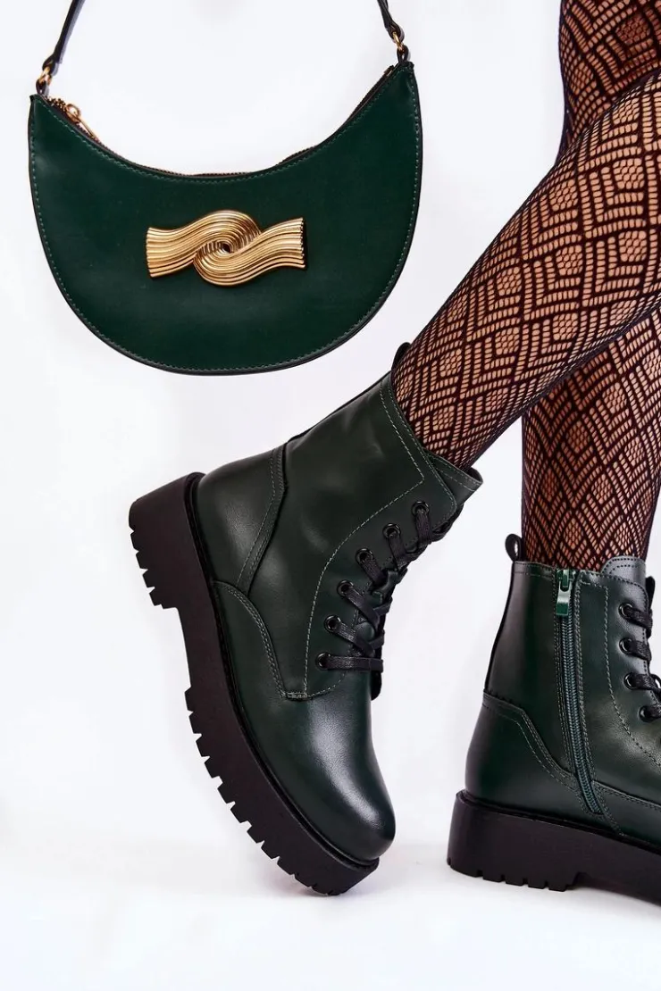 Buty Sergio Leone Damskie Trapery|Botki Sznurowane*Damskie Botki Na Platformie Zielone Randi