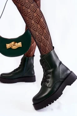 Buty Sergio Leone Damskie Trapery|Botki Sznurowane*Damskie Botki Na Platformie Zielone Randi