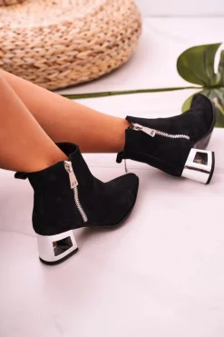 Discount Boto Damskie Botki Na Srebrnym Obcasie Zamszowe Czarne Norah