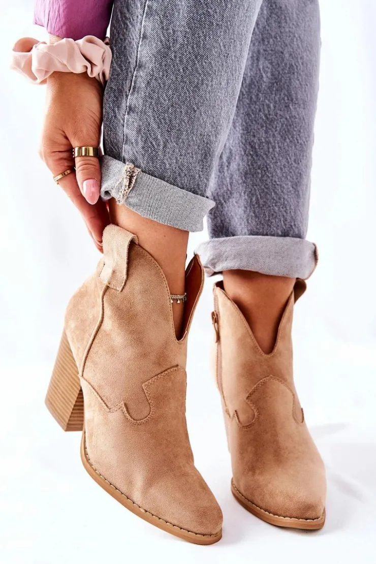 Boto Botki Na Słupku|Botki Zimowe Damskie*Damskie Botki Na Słupku Beżowe Meronet