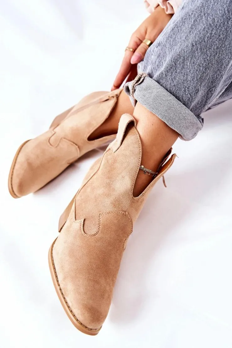 Boto Botki Na Słupku|Botki Zimowe Damskie*Damskie Botki Na Słupku Beżowe Meronet